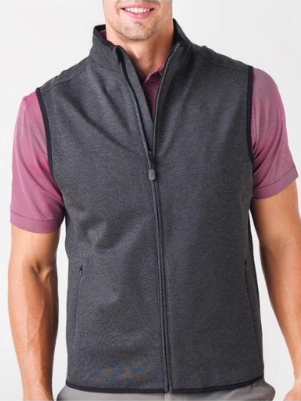 Mizzen + Main Gray Mock Neck Zip Up Stretch Knit Bryant Vest Jacket Size L